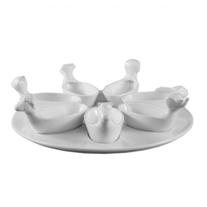 C.A.C. PTA-7-S set with seven 3.5 oz dishes on round porcelain tray, case of 4