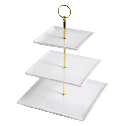C.A.C. PTE-SQ3 10-inch square 3-tier porcelain serving tray, case of 8