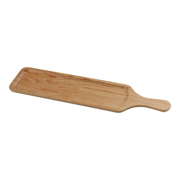Yanco Rectangular Tray With Handle WD-2423 offers a stylish and functional solution for professional dining settings. Measuring 23.5 inches in length and 5.5 inches in width, this tray provides ample space for serving appetizers, main courses, or desserts. Crafted from break-resistant melamine with a refined golden oak finish, it mimics the appearance of wood while ensuring long-lasting durability.