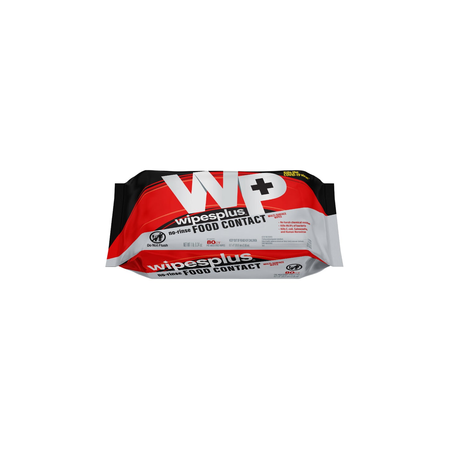 WipesPlus 80 Count No-Rinse Food Contact Multi-Surface Wipes Refill Pack is EPA registered and NSF Listed. Kills 99.9% of bacteria, foodborne pathogens, the COVID-19 virus and the Flu virus with no rinse required on food contact surfaces.