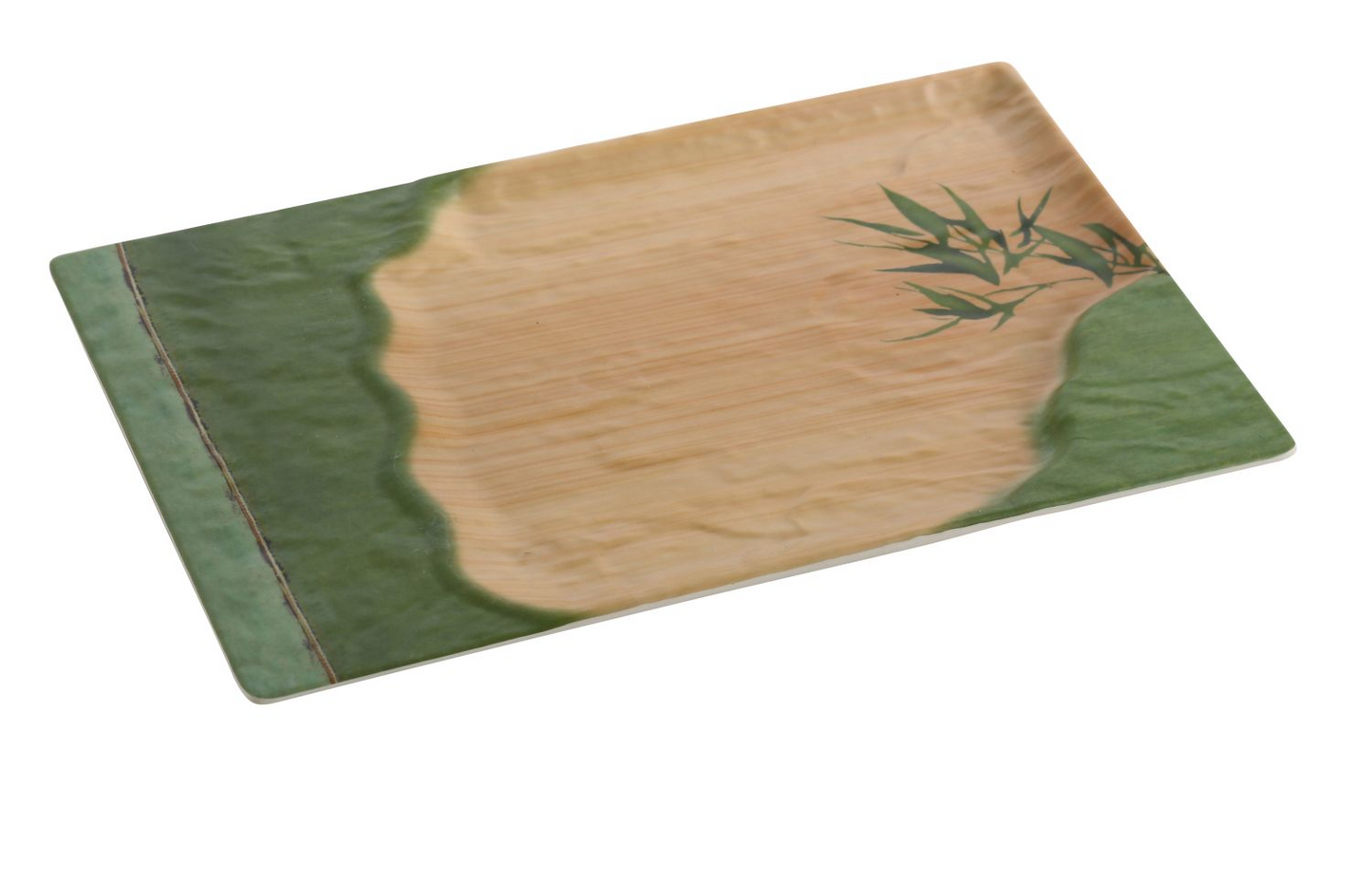 Yanco Rectangular Plate BA-216 It is made from durable and reliable melamine material, which makes the plate look like ceramics. You can use this stylish plate to serve any dish you want. For example, you can use it for presenting cakes, appetizers or serving hot meals. The Bamboo collection has an elegant and stylish design. Performed in classic green color and natural bamboo look design, it will perfectly fit any restaurant environment.
