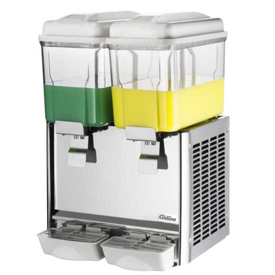 Coldline CBD-2 Double 3 Gallon Bowl Refrigerated Beverage Dispenser with Stirring System, designed for efficiently dispensing and cooling beverages. Features dual bowls and a stirring system to keep drinks well-mixed and chilled.