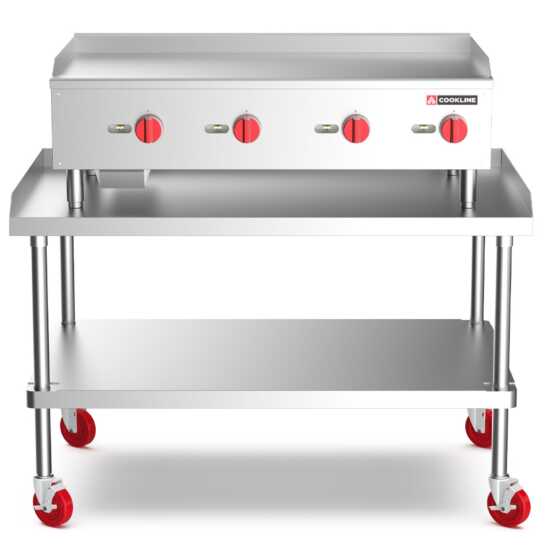 Cookline CGG-48M 48" Commercial Countertop Gas Griddle with Manual Controls and 120,000 BTU, designed for efficient high-volume cooking in commercial kitchens, perfect for grilling meats, pancakes, and more.