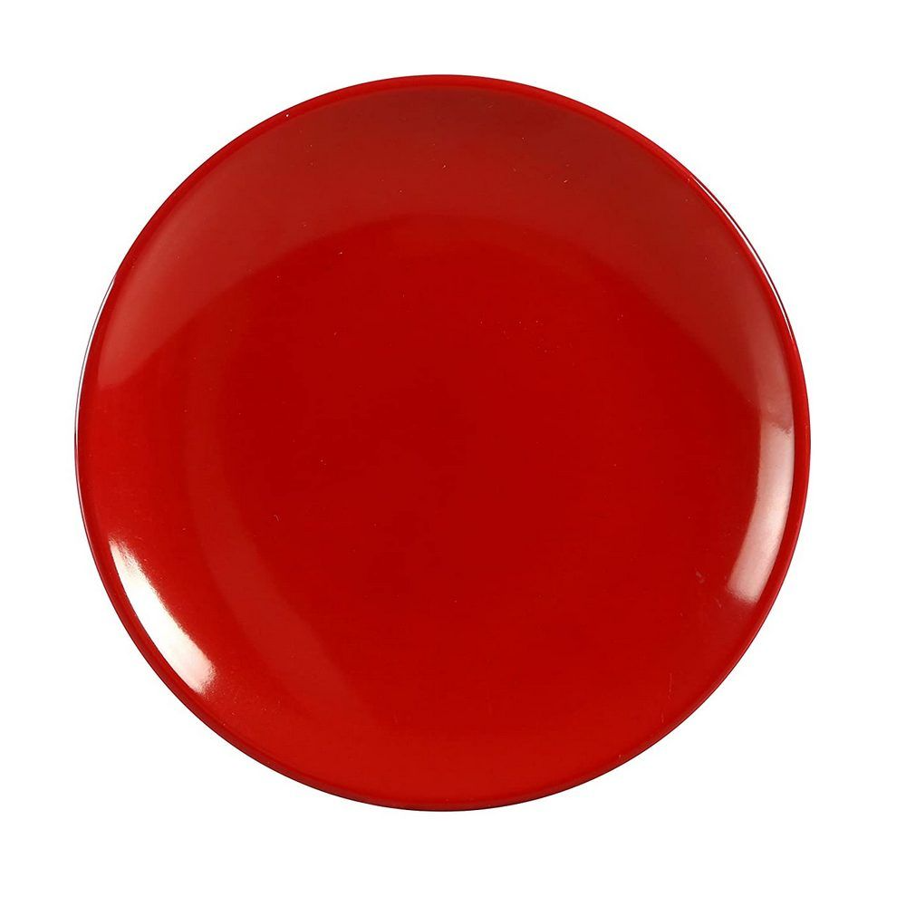 Yanco Round Plate CR-1309 This affordable and stylish restaurant tableware is made from durable melamine, giving it the look of ceramic. Perfect for serving a variety of dishes, from cakes and appetizers to hot meals, this plate adds a touch of elegance to any setting. The Black & Red collection features a classic red design that complements any restaurant, whether you're serving Italian, Japanese, or American cuisine. Melamine is a reliable, long-lasting material that is easy to clean, NSF listed,