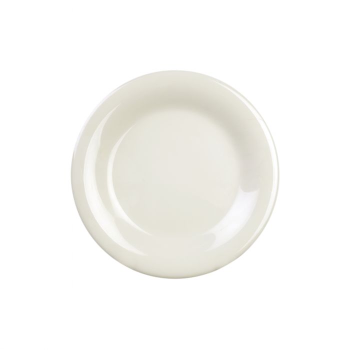 Thunder Group Wide Rim Plate 12/Pcs embodies the look of ceramic tableware but is much more durable and affordable. This wide rim round plate is of shatter resistant quality. It is constructed out of a heavy-duty commercial weight melamine, surpassing the restaurant and health safety standards. The plain design with a wide rim and saturated ivory color make this melamine plate suitable for a variety of occasions and all kinds of establishments.