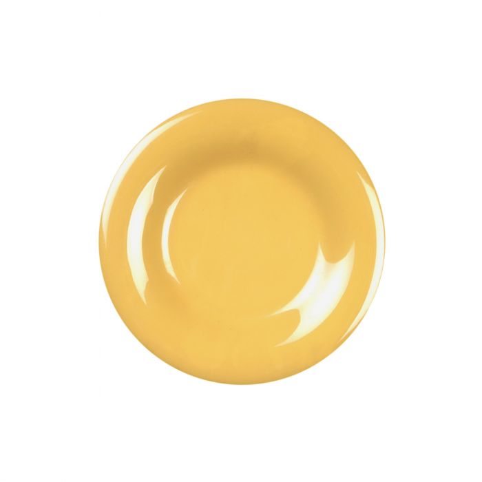 Thunder Group Wide Rim Plate 12/Pcs embodies the look of ceramic tableware but is much more durable and affordable. This wide rim round plate is of shatter resistant quality. It is constructed out of a heavy-duty commercial weight melamine, surpassing the restaurant and health safety standards. The plain design with a wide rim and bright yellow color make this melamine plate suitable for a variety of occasions and all kinds of establishments.