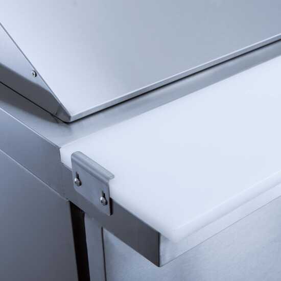 Coldline SMP60 60-inch mega top refrigerated sandwich prep table with cutting board and food pans. Designed for high-volume kitchens to store fresh ingredients and prep sandwiches quickly and efficiently.