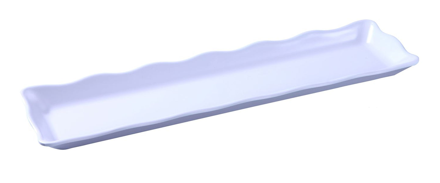 Yanco Scallop Edged Display Tray DC-6019W 12/Pcs Ideal for serving hot or cold appetizers, slices of bread, desserts, and other food for the entire table. Made from melamine material, it is popular for being reliable and having an unbreakable structure. The stylish Deli collection has a distinctive appearance featuring dinnerware With a glossy finish. It can be used in restaurants and catered events, outdoor dining areas, diners and cafes, and even hotels and poolside parties.