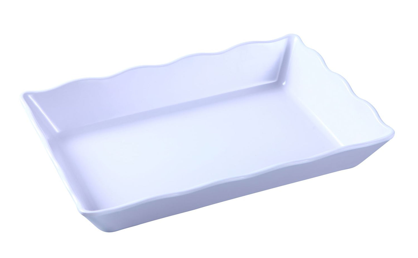 Yanco Scallop Edged Display Tray DC-6114W 6/Pcs Ideal for serving hot or cold appetizers, slices of bread, desserts, and other food for the entire table. Made from melamine material, it is popular for being reliable and having an unbreakable structure. The stylish Deli collection has a distinctive appearance featuring dinnerware With a glossy finish. It can be used in restaurants and catered events, outdoor dining areas, diners and cafes, and even hotels and poolside parties.