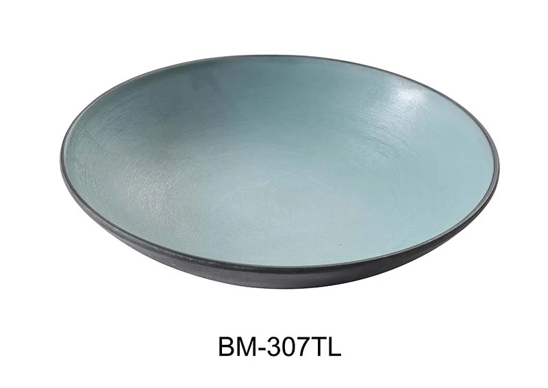 Yanco Soup Bowl BM-307TL The bowl's generous size is perfect for serving soups, stews, pasta dishes, or salads. Its attractive gray and teal color scheme adds a modern touch to table settings, while the melamine construction ensures longevity and resistance to breaks or chips. Ideal for both home use and commercial food service environments, this bowl combines practicality with visual appeal.