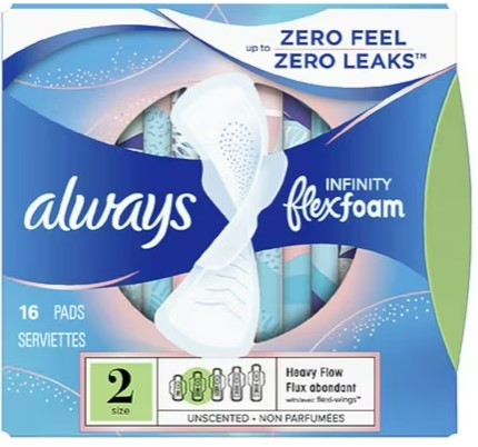 Always Infinity Pads, Size 2, 16-count pack.