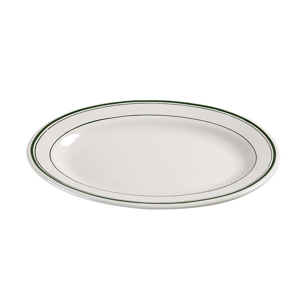 Yanco Platter GB-12 is a perfect solution for your food-serving establishment. It can be used for serving vegetables, cold cuts, fresh greens or appetizers. It is made from high-quality reliable porcelain. Thanks to the stylish Green Band collection, these white platters will perfectly fit your porcelain tableware collection. They will always look nice in your fine-dining restaurant or catering events. These round platters are a stylish and high-quality dinnerware solution for your business.