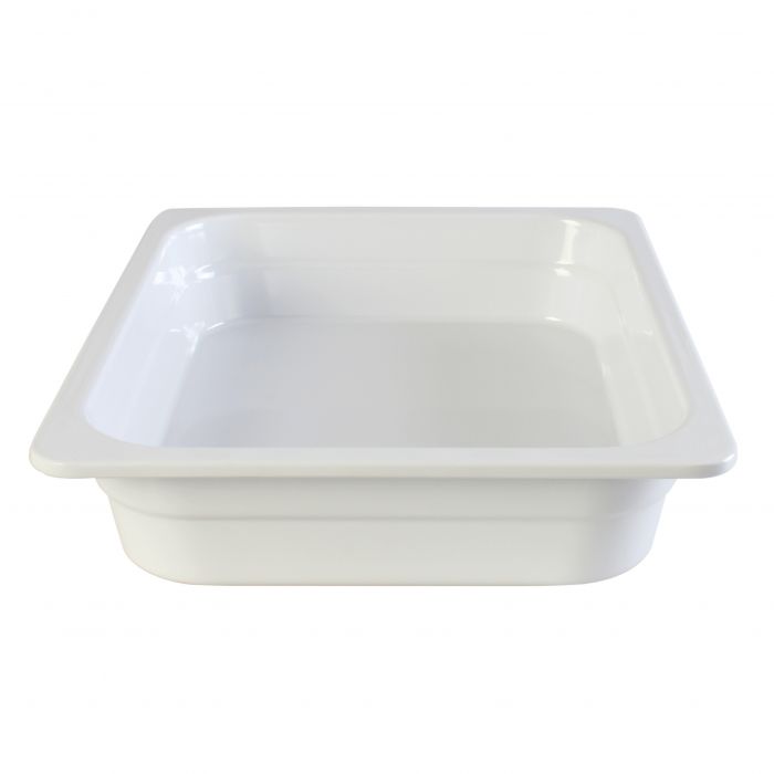 Thunder Group Gastronorm Pan can be used for serving fried shrimps, bbq chicken wings, steamed vegetables, or any other dish. This white melamine pan is extremely durable and made for the both cold and hot food. Featuring a solid, smooth construction this pan has 2 1/2-Inch depth to hold your main dishes, entrees, or desserts. Melamine pan is not suitable for cooking and warming foods in a microwave or oven. Thunder Group melamine pan is an attractive and practical solution for any budget.
