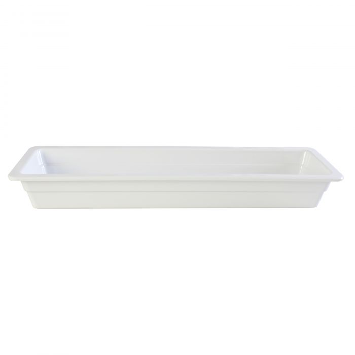 Thunder Group Gastronorm Pan can be used for serving burrito, bbq chicken wings, steamed vegetables, or any other dish. This white melamine pan is extremely durable and made for the both cold and hot food. Featuring a solid, smooth construction this pan has 2 1/2-Inch depth to hold your main dishes, entrees, or desserts. Melamine pan is not suitable for cooking and warming foods in a microwave or oven. Thunder Group melamine pan is an attractive and practical solution for any budget.