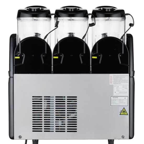 Coldline GRANITA-3N Triple 3 Bowl Pourover Granita Slush Machine, 9-gallon capacity, perfect for high-volume serving of granitas, slushes, and frozen drinks. Features triple bowls for efficient dispensing.