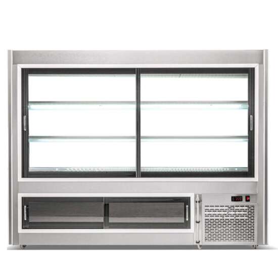 Coldline HDL60-DS 60-inch dual-service refrigerated high meat deli case with rear storage, designed with front and rear sliding glass doors for easy access and enhanced product presentation in commercial settings.