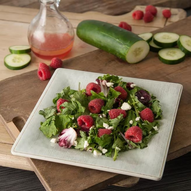 8.5 Inch Buff Grove Melamine Square Salad Plate with stain and chip resistant construction. Dishwasher safe and ideal for commercial or home dining.