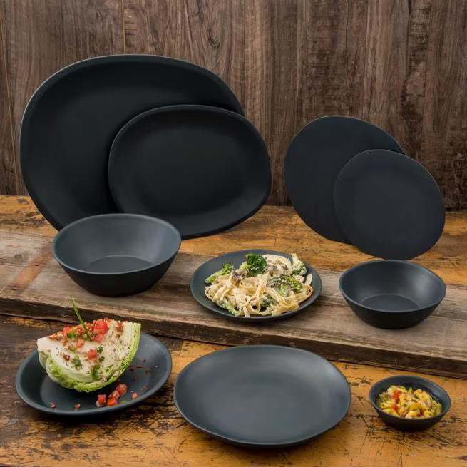 13 Inch Slate Ridge Melamine Oblong Platter with a premium matte finish and shatter resistant construction. Ideal for restaurants, cafes, catering, buffets, and elegant food presentations.