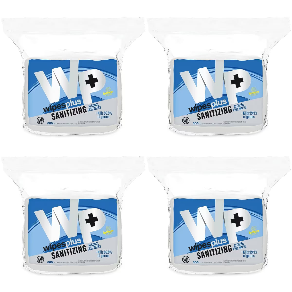 White WipesPlus Hand Sanitizing Alcohol Free Wipes Refill Bag 37302, 800 Count, 4/800 Pack