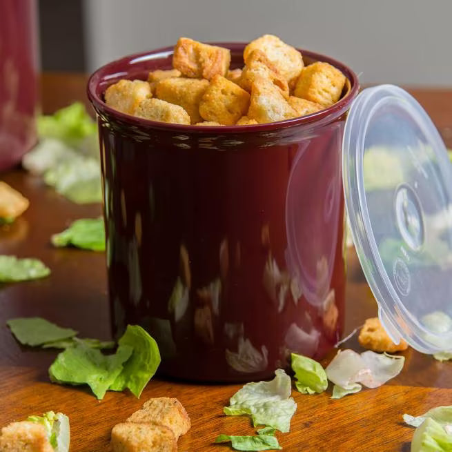Serve condiments, sauces and sides with the 1.2 Quart Brown Classic Crock with Lid 030101. Durable SAN construction resists staining, breaking, chipping and scuffing while the included translucent snap on lid provides convenient coverage.