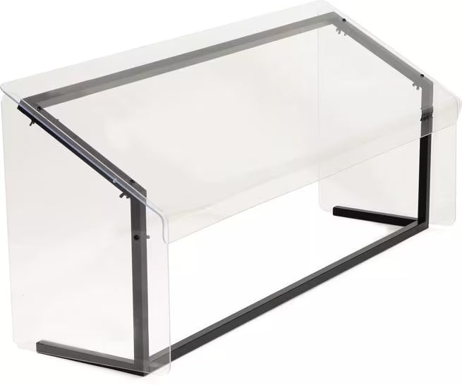 Protect displayed foods with the 60 Inch Black Standard Single Sided Sneeze Guard 916003. Designed for compatible Five Star Buffet Bars with an 18 inch shield width and approximately 12 inch mounted depth.