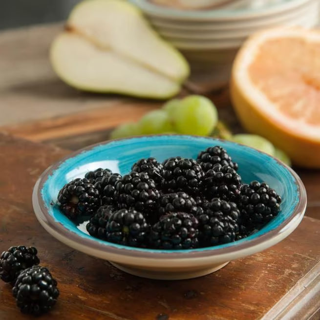 4.5 oz Aqua Melamine Fruit Bowl with commercial grade, break resistant construction. Ideal for serving fruit, snacks, desserts, and side dishes in restaurants, catering, and home dining.