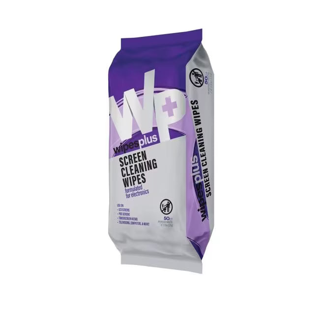 WipesPlus 50 Count Screen Cleaning Wipes Refill Pack contains 70% isopropyl alcohol to remove grease, skin oil and debris. Safe for all electronic screens with a streak free, lint free and non abrasive formula.