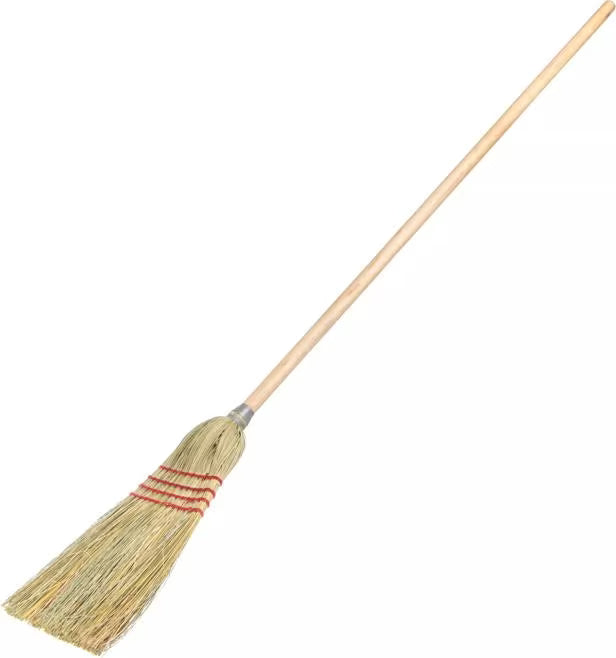 55 Inch Tan Flo-Pac Corn Parlor Broom with 80% rattan and 20% corn fiber bristles. High bristle fill count delivers durable sweeping performance and long lasting value for commercial cleaning.