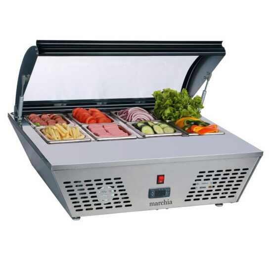 Marchia Refrigerated Countertop with Folding Glass Sneeze Guard