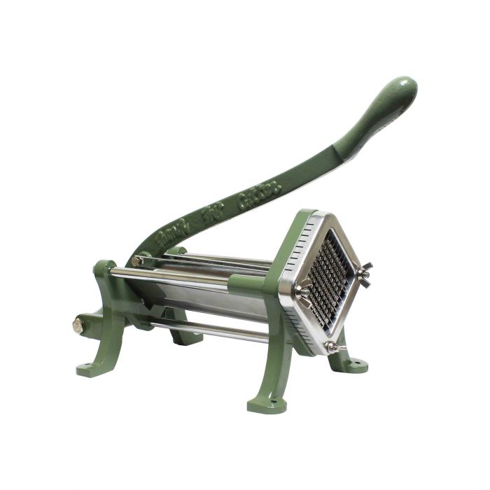 Thunder Group Square French Fry Cutter Set can be used to make incredible potato slices in minutes, with minimal effort. This economical french fry cutter is long-lasting and durable featuring a heavy duty cast iron body, a cast iron handle, a stainless steel trough and a rust proof frame. The pusher block and cutting frame blade are included and it can be either wall or table mounted for easy use. It is perfect for commercial kitchens with limited counter space and it is easy to clean and maintain.