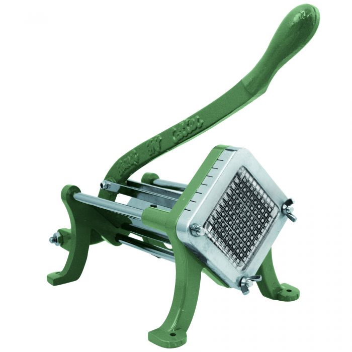Thunder Group Square French Fry Cutter Set can be used to make incredible potato slices in minutes, with minimal effort. This economical french fry cutter is long-lasting and durable featuring a heavy duty cast iron body, a cast iron handle, a stainless steel trough and a rust proof frame. The pusher block and cutting frame blade are included and it can be either wall or table mounted for easy use. It is perfect for commercial kitchens with limited counter space and it is easy to clean and maintain.