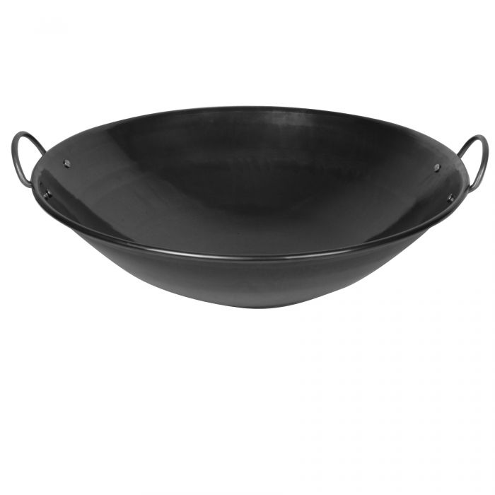Thunder Group Curved Rim Wok is built for professional-grade performance in high-heat cooking applications. Measuring 26 inches in diameter and 8 1/8 inches deep, this wok is crafted from durable steel and features a traditional curved rim that promotes efficient stirring and tossing of ingredients. The 2-inch handle provides a secure grip for precise control during cooking.