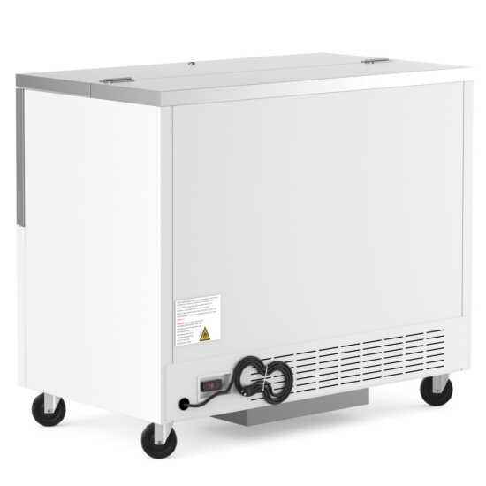 Coldline MC49 49-inch white school milk cooler, designed for schools and cafeterias to store and cool milk. Offers efficient cooling, easy access, and compact storage for various beverages.