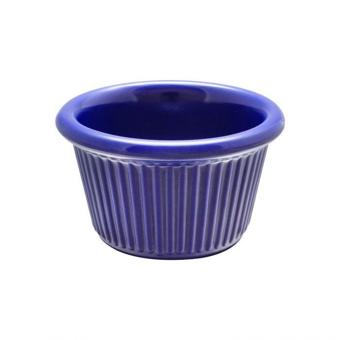 Thunder Group Fluted Ramekin 12/Pcs is a small ceramic-like bowl that will be perfect for serving various dishes. Made from durable melamine such ramekin can withstand long-time use and is effortless in maintenance. Due to its stain-proof abilities, you can serve different acidic sauces, and it would not change its cobalt blue color. It is also scratch-resistant with smooth on the inside easy-to-clean surface.