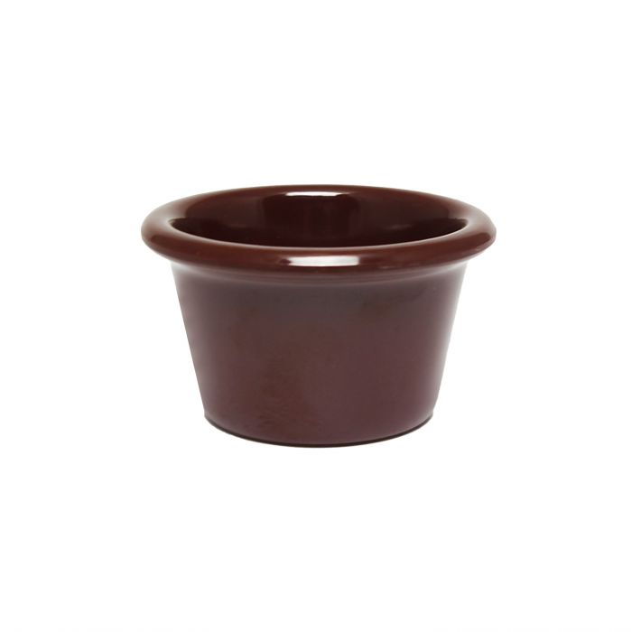 Thunder Group Smooth Ramekin 12/Pcs is a small ceramic-like bowl that will be perfect for serving various dishes. Such flat 1 1/2 Oz ramekin can be used for serving individual portions of sauces, dips, ice cream, side garnishes, and condiments. Made from durable scratch-resistant melamine this heavy duty 2 1/2-inch chocolate ramekin has a thick solid structure that can withstand long-time use and is effortless in maintenance.