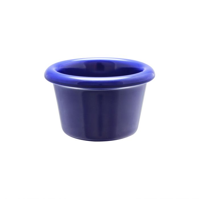 Thunder Group Smooth Ramekin 12/Pcs is a small ceramic-like bowl that will be perfect for serving various dishes. Such flat 1 1/2 Oz ramekin can be used for serving individual portions of sauces, dips, ice cream, side garnishes, and condiments. Made from durable scratch-resistant melamine this heavy duty 2 1/2-inch cobalt blue ramekin has a thick solid structure that can withstand long-time use and is effortless in maintenance.