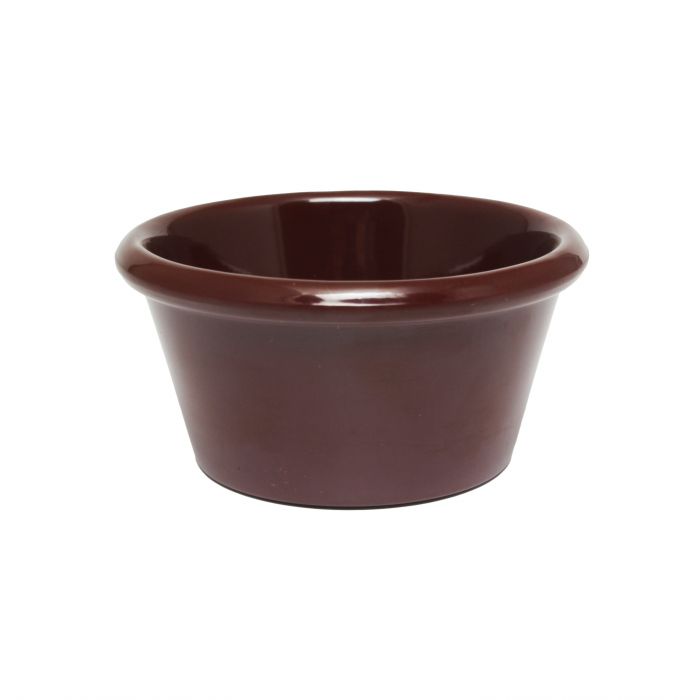 Thunder Group Smooth Ramekin 12/Pcs is a small ceramic-like bowl that will be perfect for serving various dishes. Such flat 6 Oz ramekin can be used for serving individual portions of sauces, dips, ice cream, side garnishes, and condiments. Made from durable scratch-resistant melamine this heavy duty 3 7/8-inch chocolate ramekin has a thick solid structure that can withstand long-time use and is effortless in maintenance.