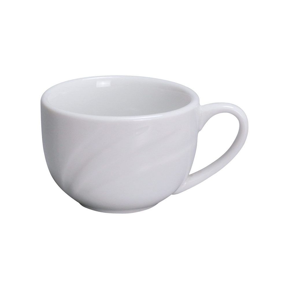 Yanco Espresso Cup MM-54 is the perfect addition to any coffee shop, restaurant, or hotel. Designed to pair with the Yanco Saucer MM-55, this cup features a round shape, a comfortable curved handle, and a durable porcelain construction. Its bright white color and wave-inspired design complement any tabletop while ensuring long-lasting performance.