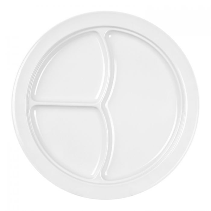 Thunder Group 3 Compartment Plate 6/Pcs is ideal for serving at a canteen, buffet, school, daycare center, long-term care facility, or catering events. Such deep plate designed to help you serve assorted snacks, portion-controlled meals, or for separating gravy/sauces. All items from Nustone collection have an elegant appearance. The Western Nustone White tableware features a warm white color.