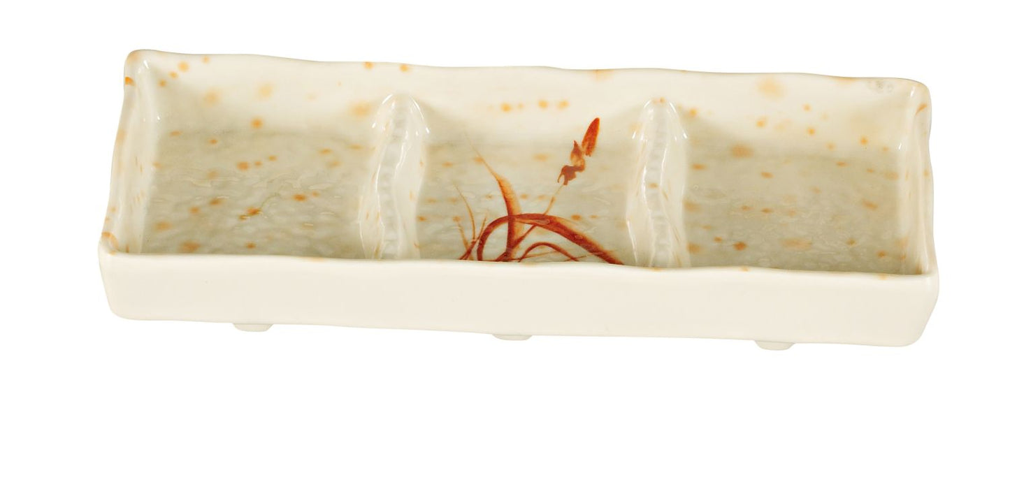 Yanco Triple Sauce Dish OR-4030 is a perfect solution to serve sauces, dips, spices, and herbs that accompany the oriental dishes in your food-serving establishment. Thanks to the high-quality, reliable and affordable melamine material, these triple sauce dishes can With stand the heavy commercial use. While looking like they are handmade ceramics such dishes won't chip, break, or stain. The Orchis collection is performed in oriental style, that will perfectly fit most of the establishments' designs.