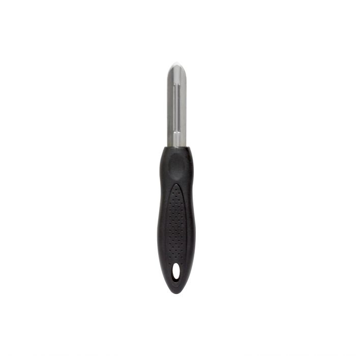 Thunder Group Peeler can be used to effectively peel fruits and vegetables, or for creating chocolate curls to garnish desserts. An excellent addition to your kitchen tool collection, this piece features a double floating blade for a smooth peeling process, and a serrated blade for coring or scraping. This piece is crafted with a rubber handle for a comfortable and secure grip.