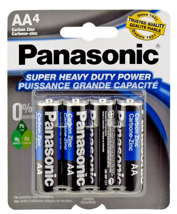 Panasonic Heavy Duty AA batteries, reliable and long-lasting power for everyday devices like toys, remotes, and flashlights.