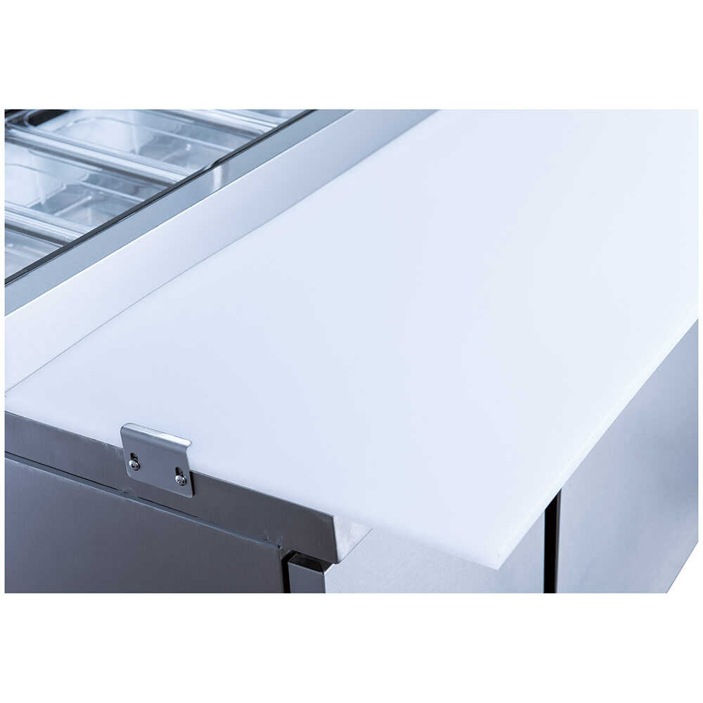 Coldline CPT-72 71-inch refrigerated pizza prep table with 9 pans. Ideal for busy pizzerias to store ingredients, keep them fresh, and ensure efficient pizza preparation with ample workspace.