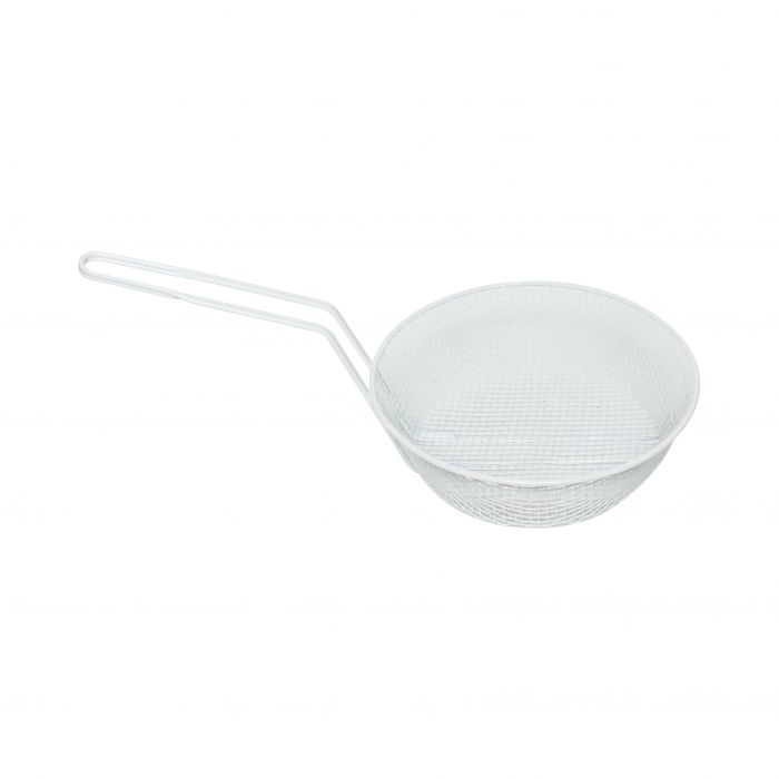 Thunder Group Round Medium Mesh Breading Basket is great for a wide range of tasks like preparing breaded food, sifting dry ingredients, and more. Designed with medium wire mesh, this basket is exceptionally durable and will retain its shape even with heavy use. Thanks to its white plastic coating, this piece prevents breading from sticking to the wires allowing for easy clean up.
