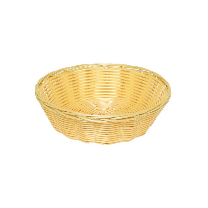 Thunder Group Round Woven Bread Basket combines durability and style, making it a practical choice for busy restaurants, cafes, and catering services. Constructed from break-resistant woven plastic, it stands up to frequent use while maintaining its structure and appearance. Measuring 8 inches in diameter and 2.25 inches in height, this basket is ideal for serving bread, appetizers, or snack items in casual and high-volume settings.