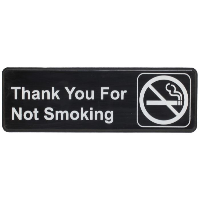 Thunder Group Information Sign with Symbol politely inform your customers that smoking is not allowed on the premises with this sign. Designed with easy-to-read lettering on a black background and a clearly identifiable symbol, this information sign is a great addition to your commercial building. Featuring a self-adhesive back, this sign can be mounted effortlessly to any surface.