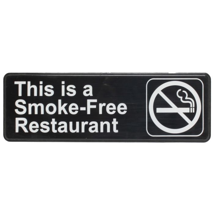 Thunder Group Information Sign with Symbol is used to effectively inform your guests of the smoking policy within and around your commercial establishment. This highly visible information sign features a graphic symbol and bold white lettering on a black background for easy readability. Thanks to its self-adhesive back, this sign allows for convenient mounting.