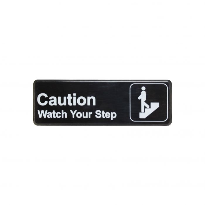 Thunder Group Information Sign with Symbol is an efficient reminder for your employees. Provide your establishment's visitors with additional safety measures, placing this large caution sign wherever it is needed to prevent slips and falls. This sign features a classic design, with big letters imprinted on an unassuming background for easy reading and distinguishing at distance. The overall dimensions of this "Caution - Watch Your Step" sign are 9 by 3 inches.