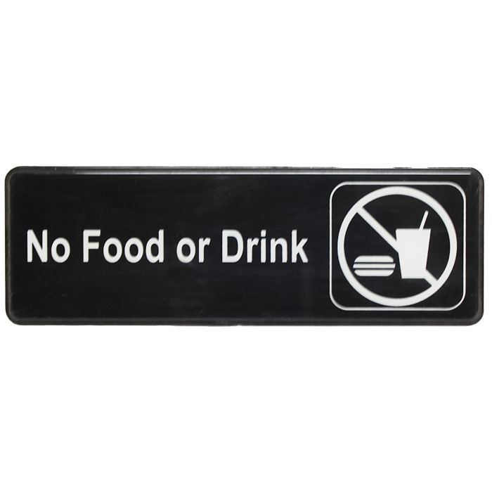 Thunder Group Information Sign with Symbol warns your customers that foods and drinks are not permitted in your establishment. A sign like this helps you maintain a professional and clean work area that your customers will appreciate. The sign features universal symbols and clear letters on anti-glare surfaces to give a professional, seamless look to any space. The dimensions of this sign are 9x3-Inch so it can be placed in any area to suit your needs and not take away from the rest of the space and decor.
