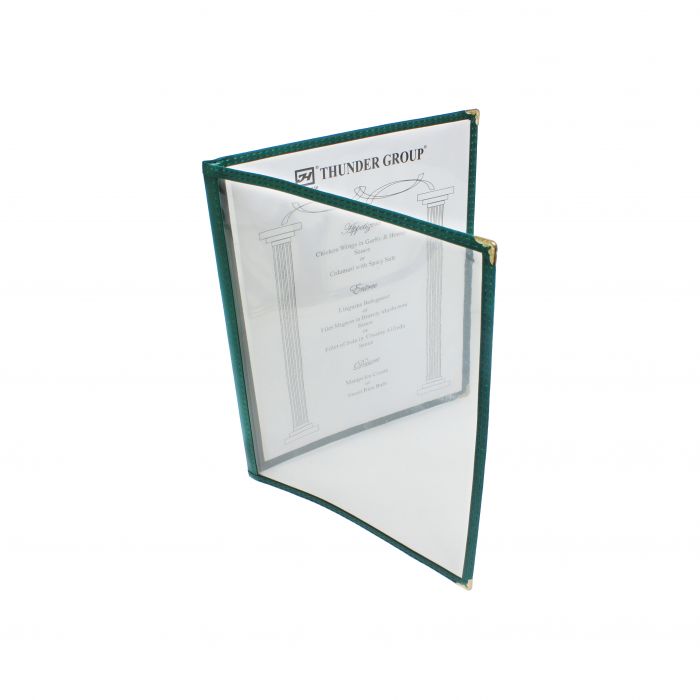 Thunder Group Double Fold Menu Cover offers a durable and elegant solution for displaying menus in any dining setting. Designed with a double-fold layout, it provides increased space for showcasing a broader selection of menu items, making it ideal for establishments with extensive offerings. Constructed from flexible plastic laminate, it ensures long-lasting use and easy cleaning—an essential feature for busy food service environments.